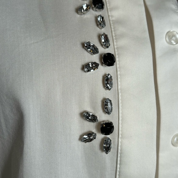 Laundry by Shelli Segal Rhinestone Embellished Cotton White Button Down Shirt 8 - Picture 7 of 15